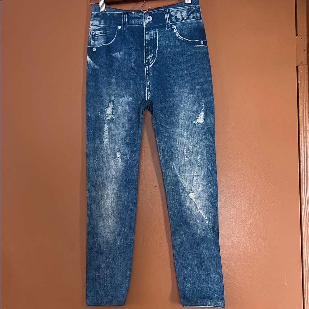 Women Blue Distressed Leggings